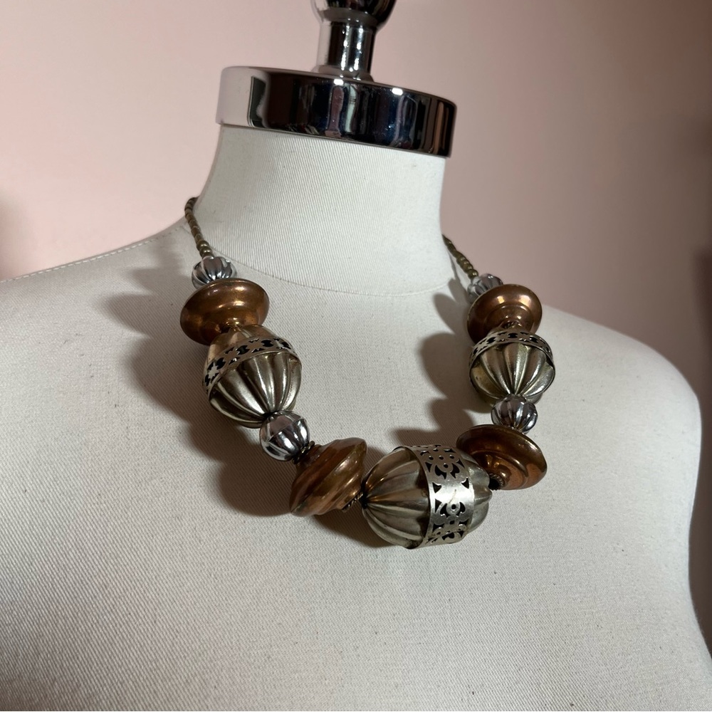 Vintage Brutalist Oversized Mixed Metal Copper Brass silver boho Necklace HUGE